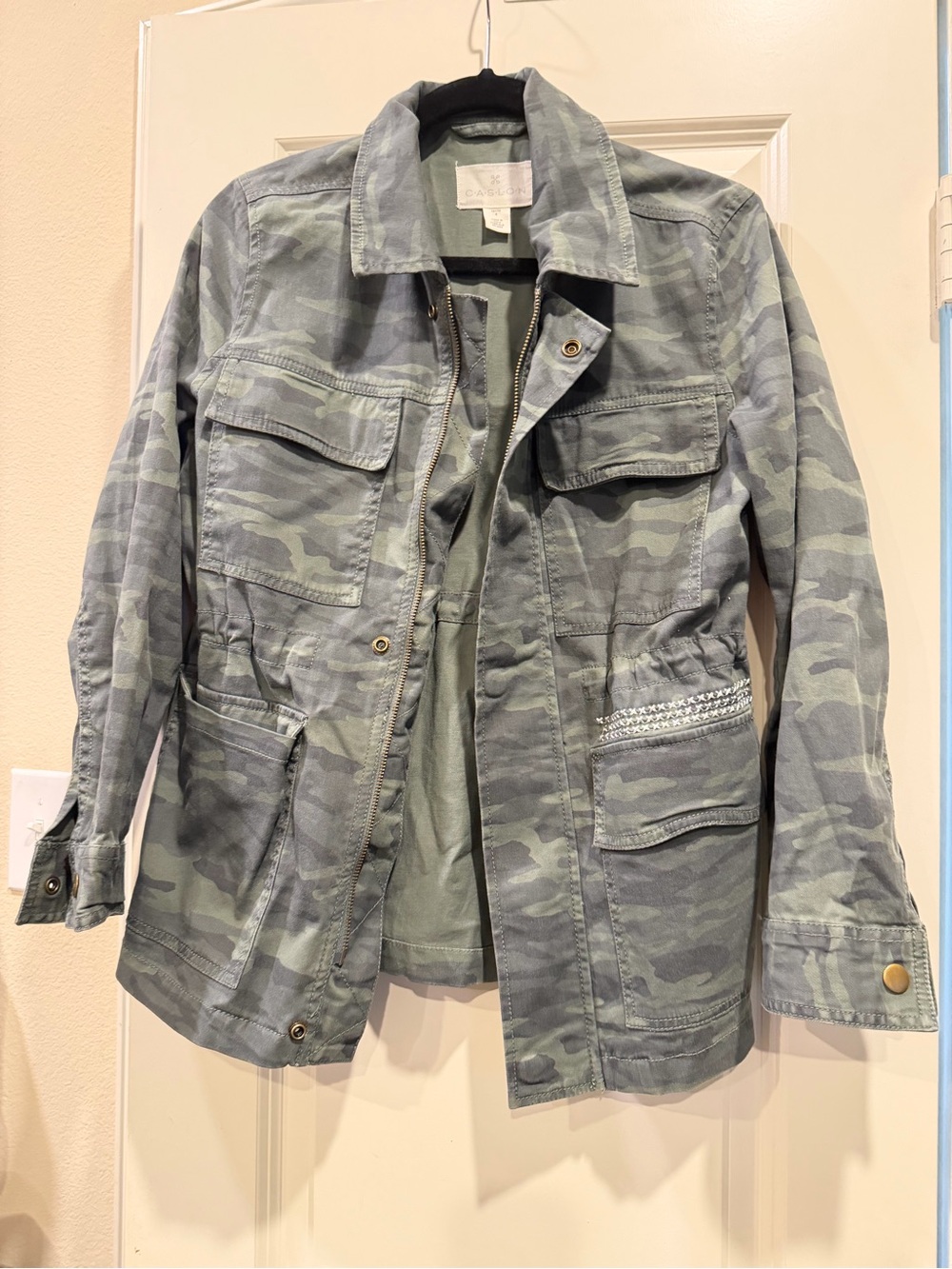 Caslon Light Green Camo Utility Jacket - Women's